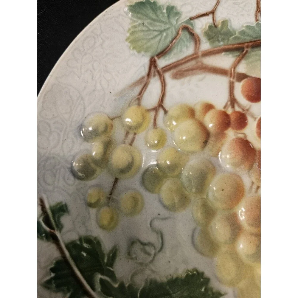 Rare Antique Keller & Guerin St Clement France Majolica Plate Fruit White Grapes